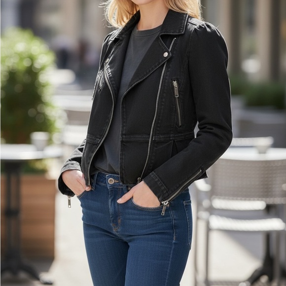 Burberry Jackets & Blazers - Burberry Black Leather Moto Jacket with Zip Details